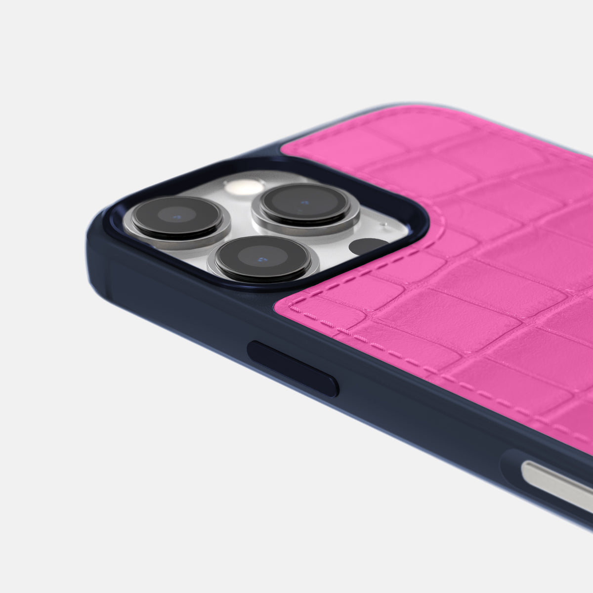 Fuchsia iPhone 16 Pro Max Toned Sport Case In Alligator with Blue -5 | Fuchsia-Blue