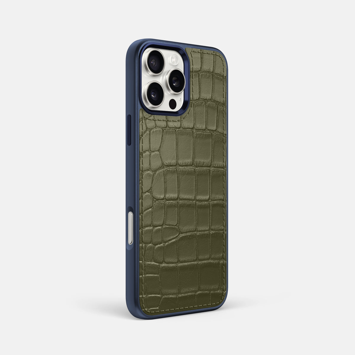 Kaki-Green iPhone 16 Pro Max Toned Sport Case In Alligator with Blue -2 | Kaki-Green-Blue