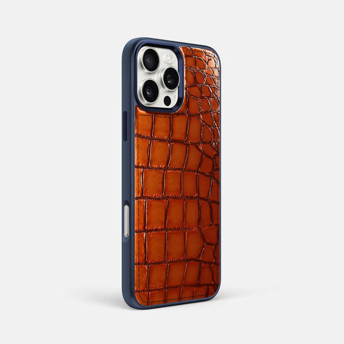 Clay-Court iPhone 16 Pro Max Sport Toned Case Patina Alligator with Blue -2 | Clay-Court-Blue