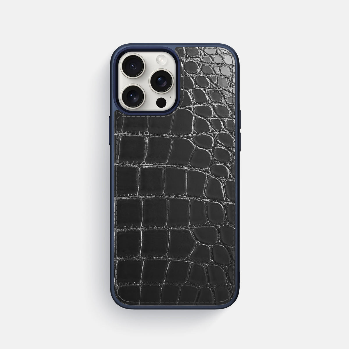Havana-Black iPhone 16 Pro Max Sport Toned Case Patina Alligator with Blue -1 | Havana-Black-Blue