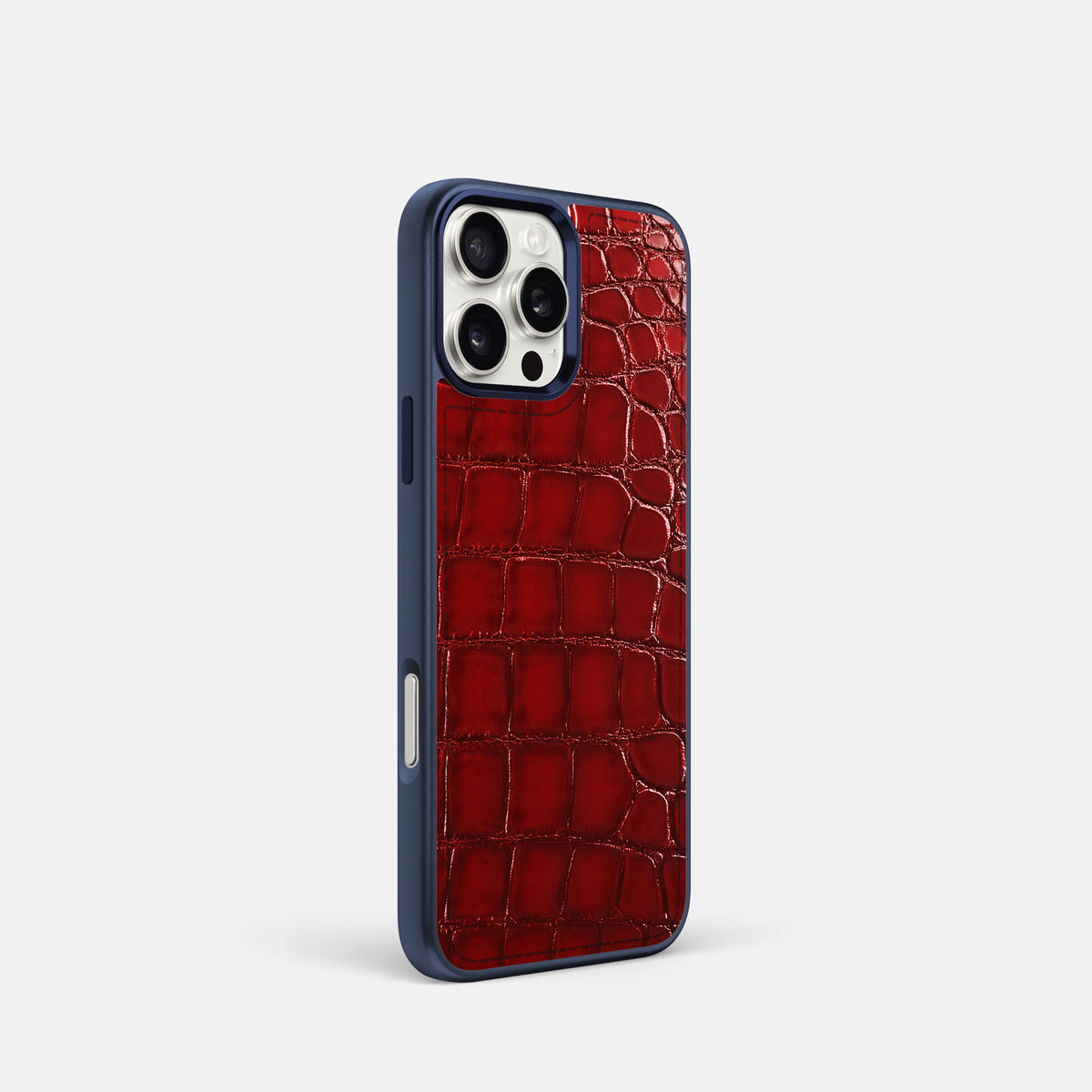 Burgundy iPhone 16 Pro Sport Toned Case Patina Alligator with Blue -2 | Burgundy-Blue