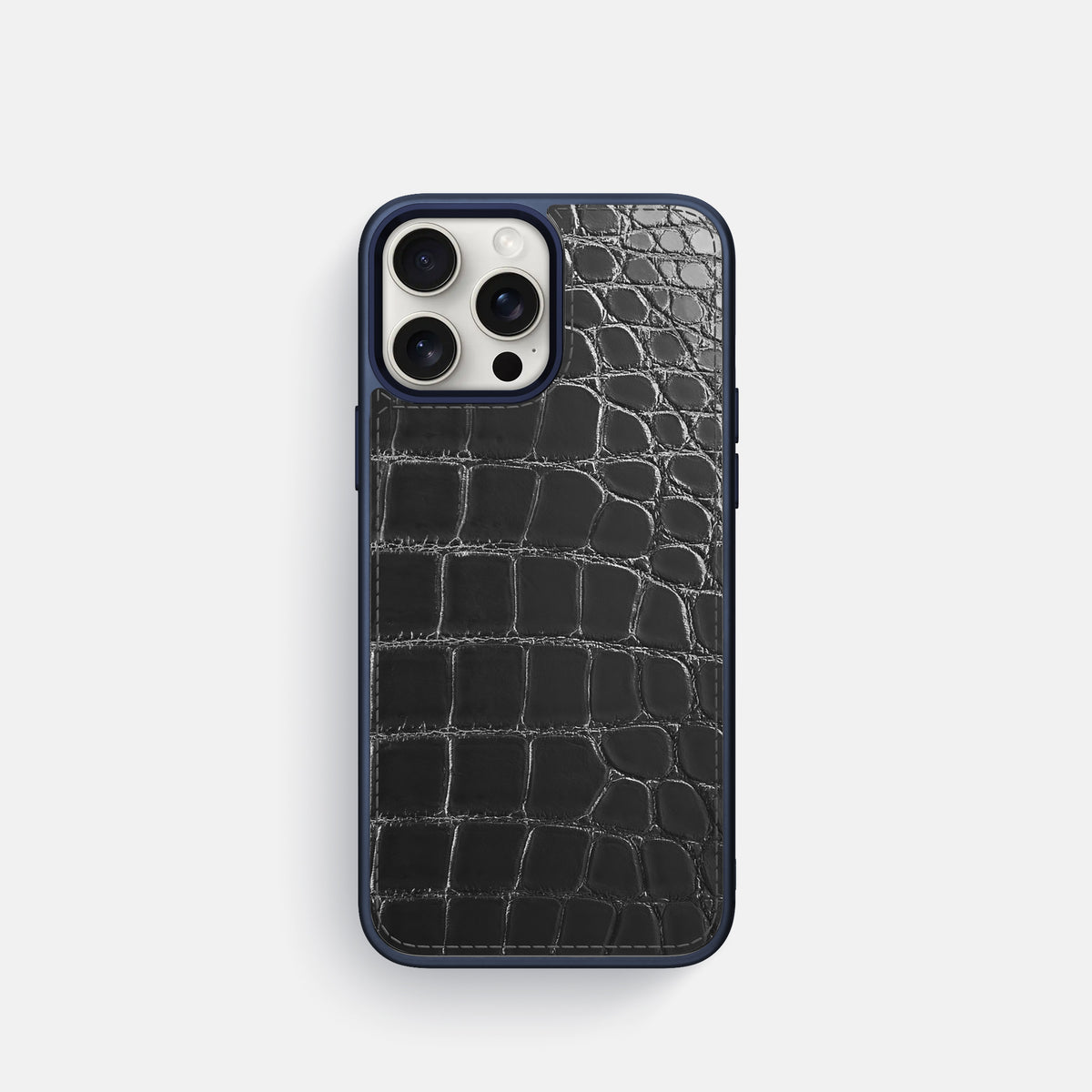 Havana-Black iPhone 16 Pro Sport Toned Case Patina Alligator with Blue -1 | Havana-Black-Blue