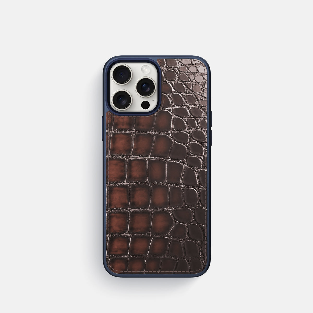Havana-Brown iPhone 16 Pro Sport Toned Case Patina Alligator with Blue -1 | Havana-Brown-Blue