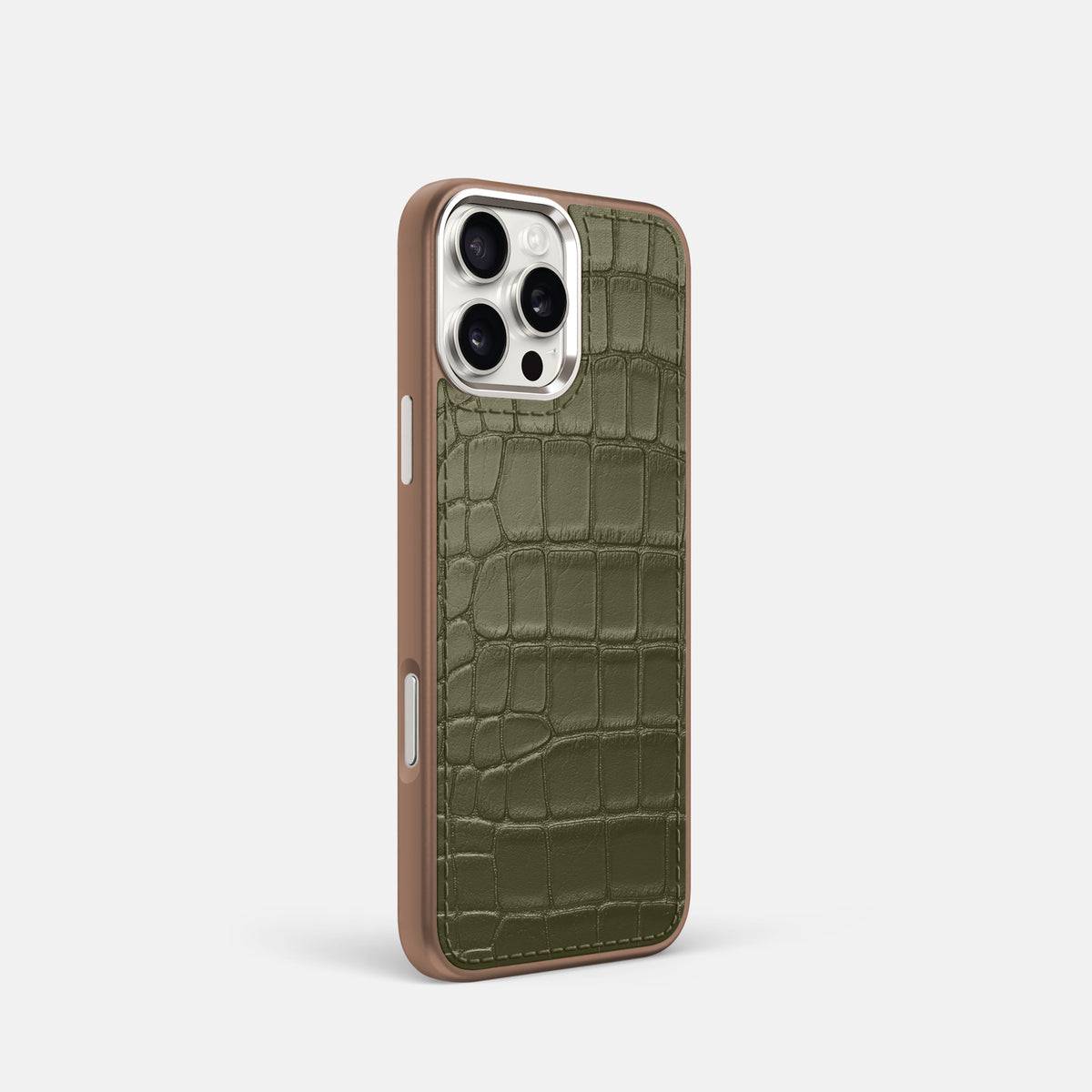 Kaki-Green iPhone 16 Pro Toned Sport Case In Alligator with Brown -2 | Kaki-Green-Brown