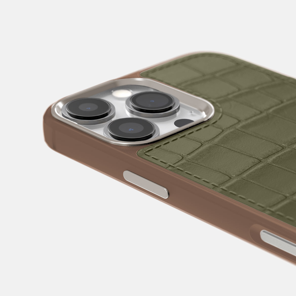 Kaki-Green iPhone 16 Pro Toned Sport Case In Alligator with Brown -5 | Kaki-Green-Brown