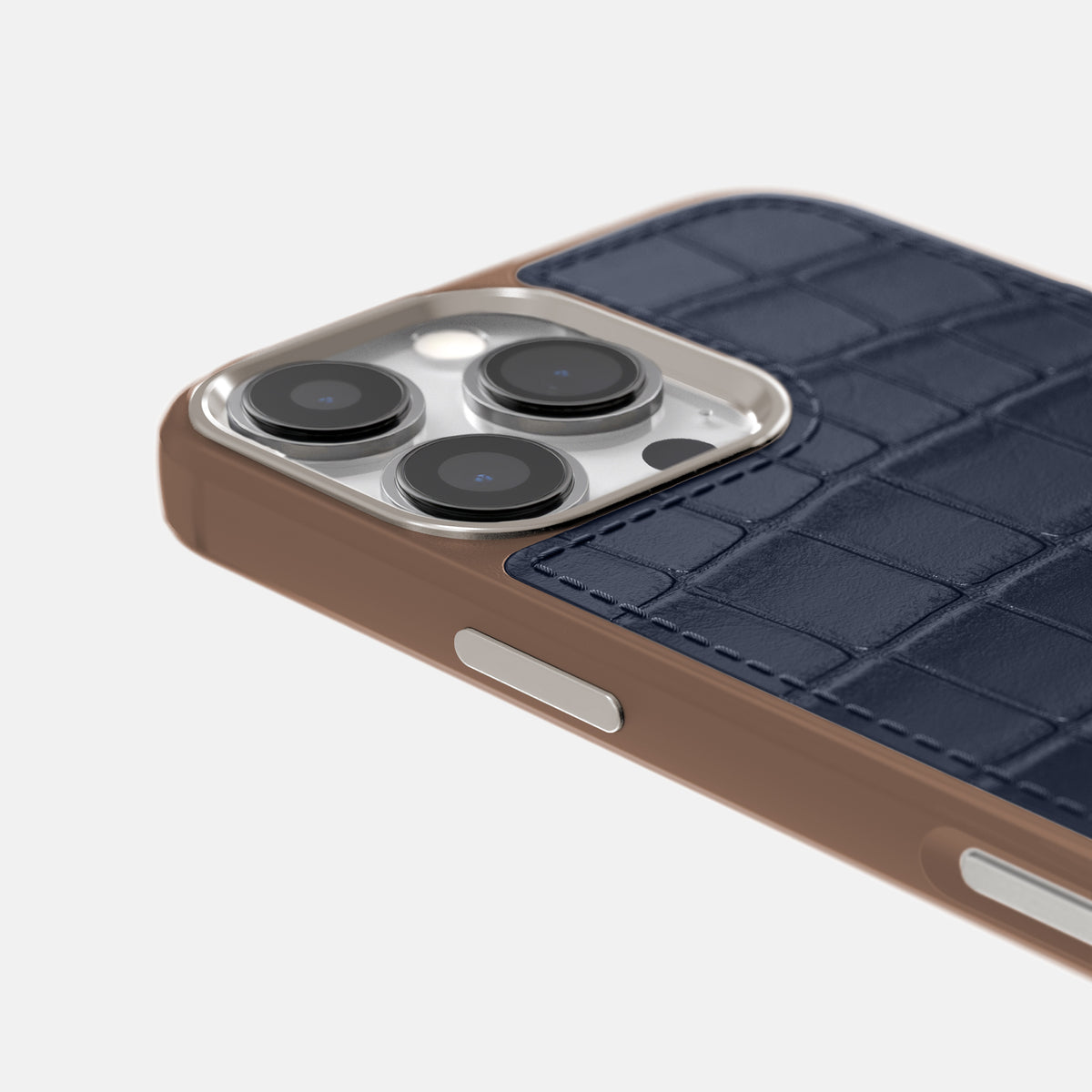 Navy Blue iPhone 16 Pro Toned Sport Case In Alligator with Brown -5 | Navy-Blue-Brown