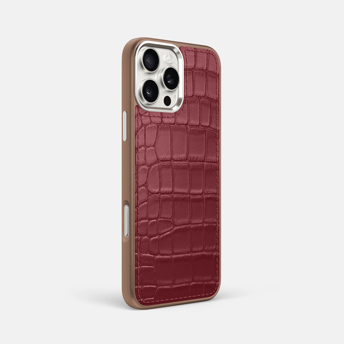 Burgundy iPhone 16 Pro Max Toned Sport Case In Alligator with Brown -2 | Burgundy-Brown