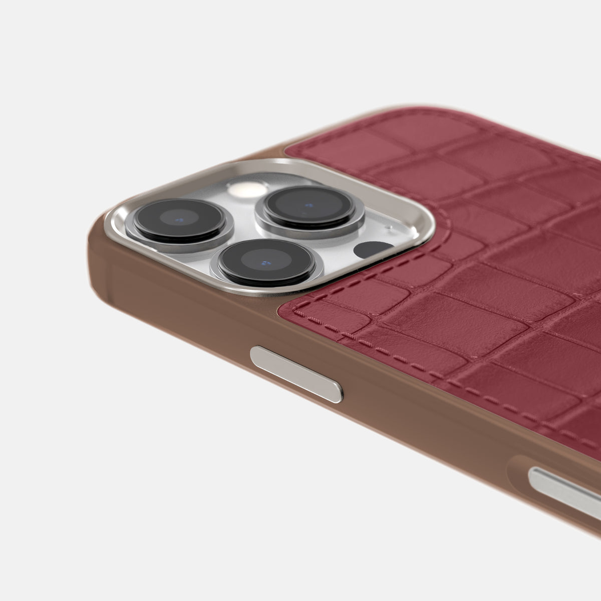 Burgundy iPhone 16 Pro Max Toned Sport Case In Alligator with Brown -5 | Burgundy-Brown