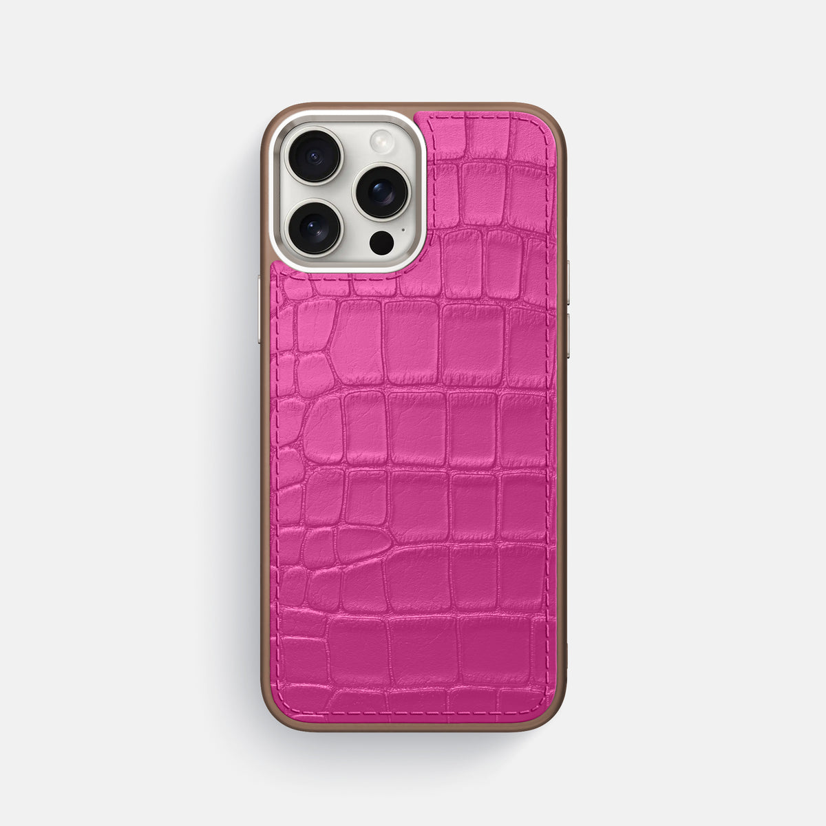 Fuchsia iPhone 16 Pro Max Toned Sport Case In Alligator with Brown -1 | Fuchsia-Brown