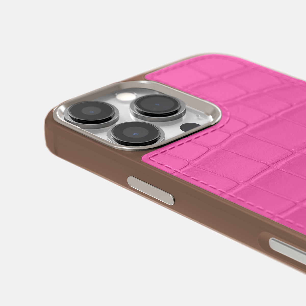 Fuchsia iPhone 16 Pro Max Toned Sport Case In Alligator with Brown -5 | Fuchsia-Brown