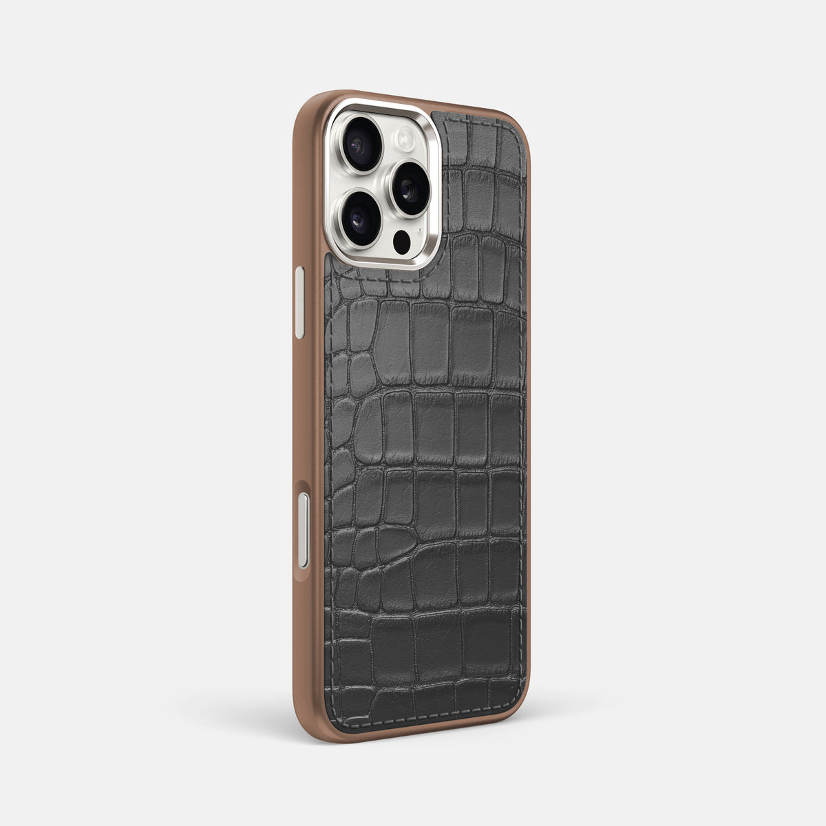 Grey iPhone 16 Pro Max Toned Sport Case In Alligator with Brown -2 | Grey-Brown