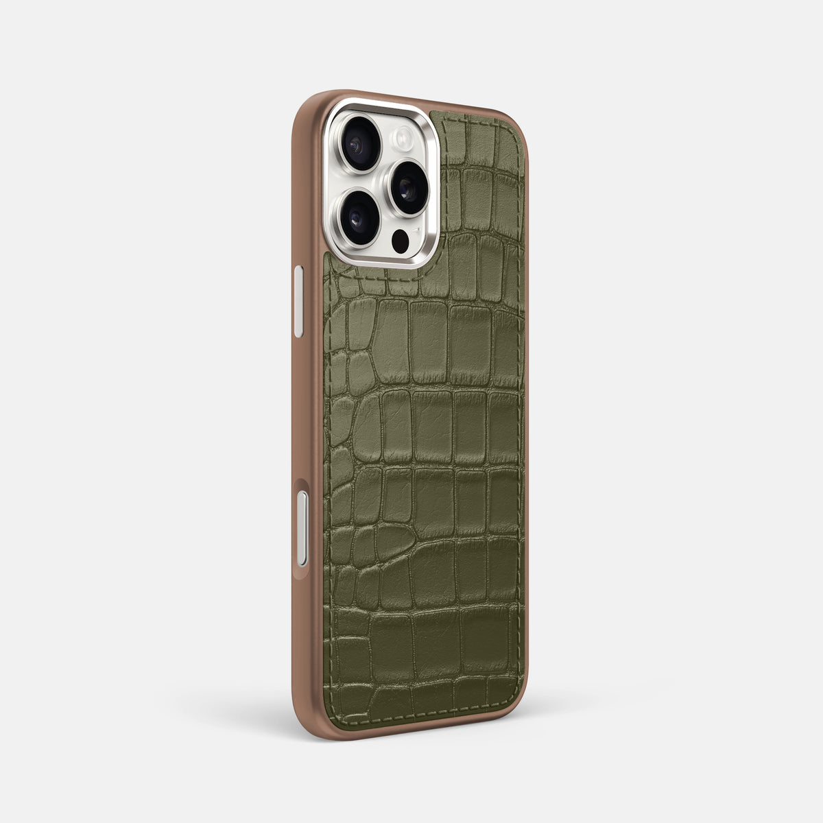 Kaki-Green iPhone 16 Pro Max Toned Sport Case In Alligator with Brown -2 | Kaki-Green-Brown
