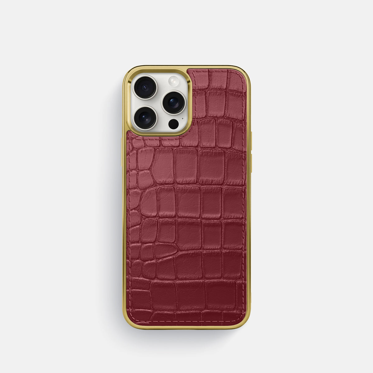 Burgundy iPhone 16 Pro Metallic Sport Case In Alligator with Gold -1 | Burgundy-Gold