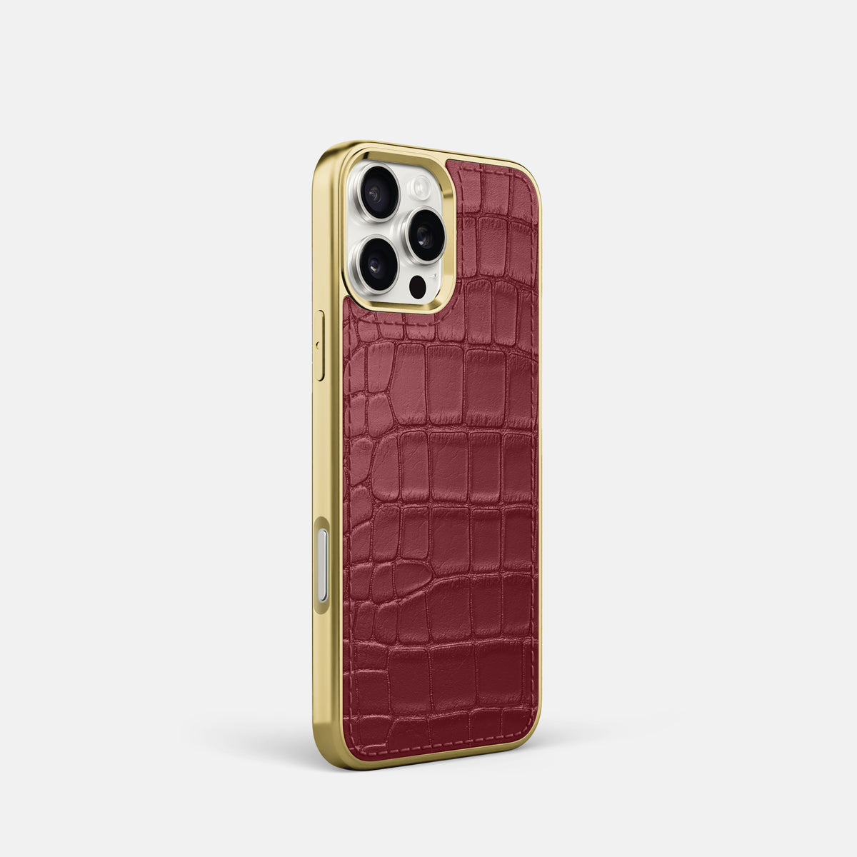 Burgundy iPhone 16 Pro Metallic Sport Case In Alligator with Gold -2 | Burgundy-Gold