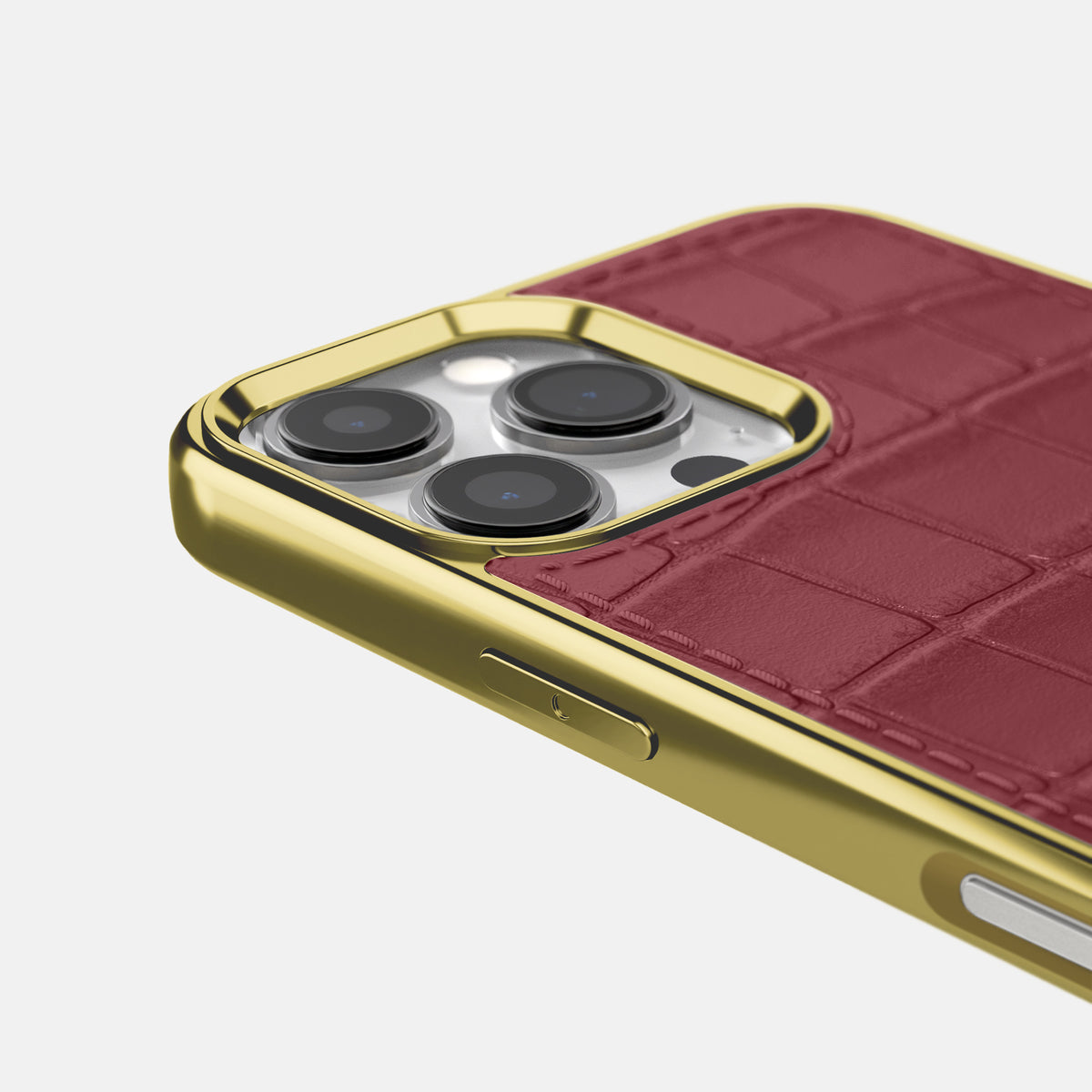 Burgundy iPhone 16 Pro Metallic Sport Case In Alligator with Gold -5 | Burgundy-Gold
