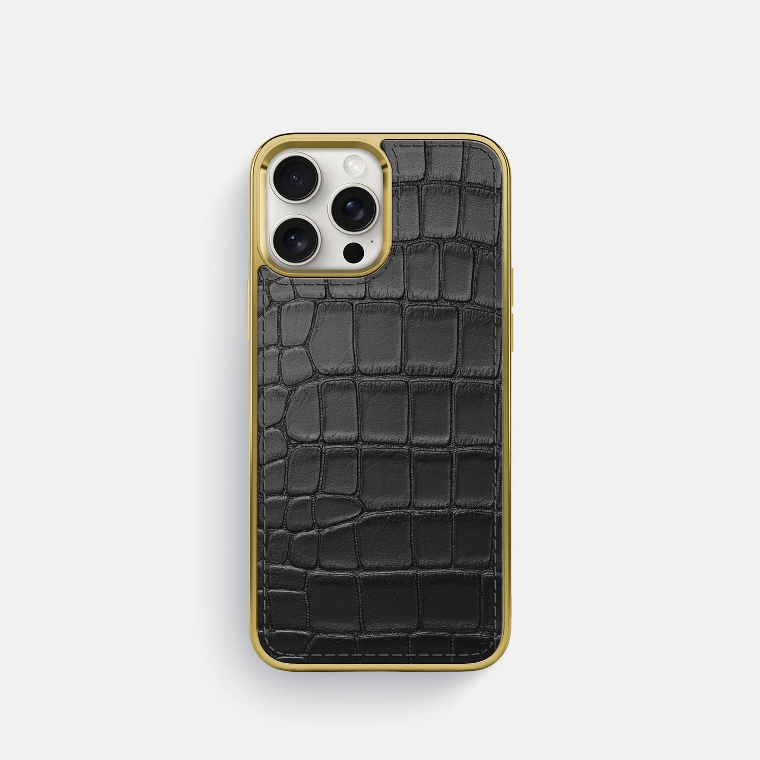 Black iPhone 16 Pro Metallic Sport Case In Alligator with Gold -1 | Black-Gold