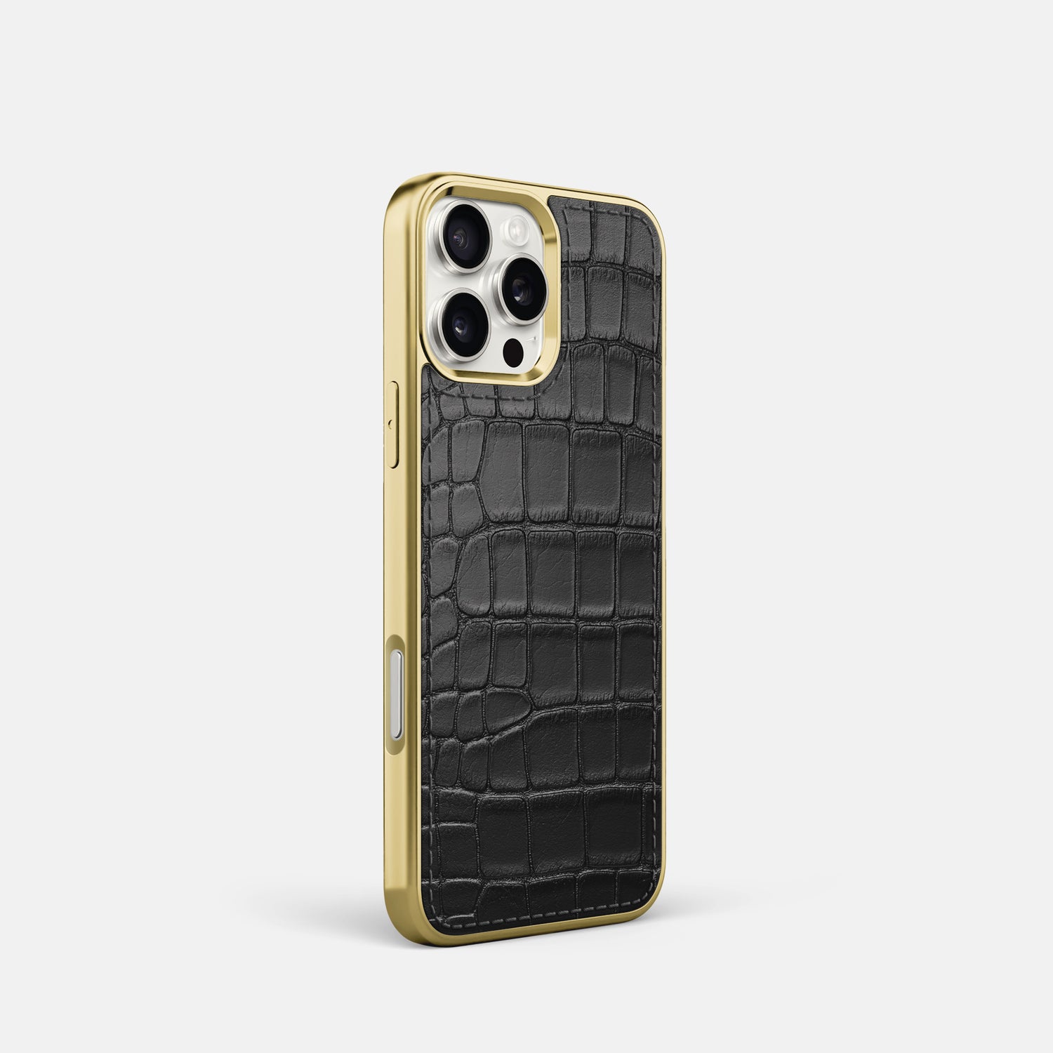 Black iPhone 16 Pro Metallic Sport Case In Alligator with Gold -2 | Black-Gold