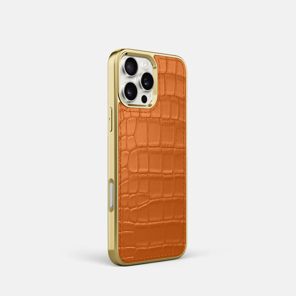 Orange iPhone 16 Pro Metallic Sport Case In Alligator with Gold -2 | Orange-Gold