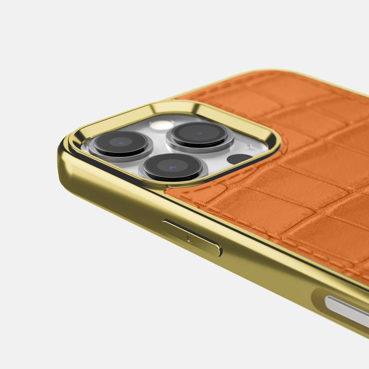 Orange iPhone 16 Pro Metallic Sport Case In Alligator with Gold -5 | Orange-Gold