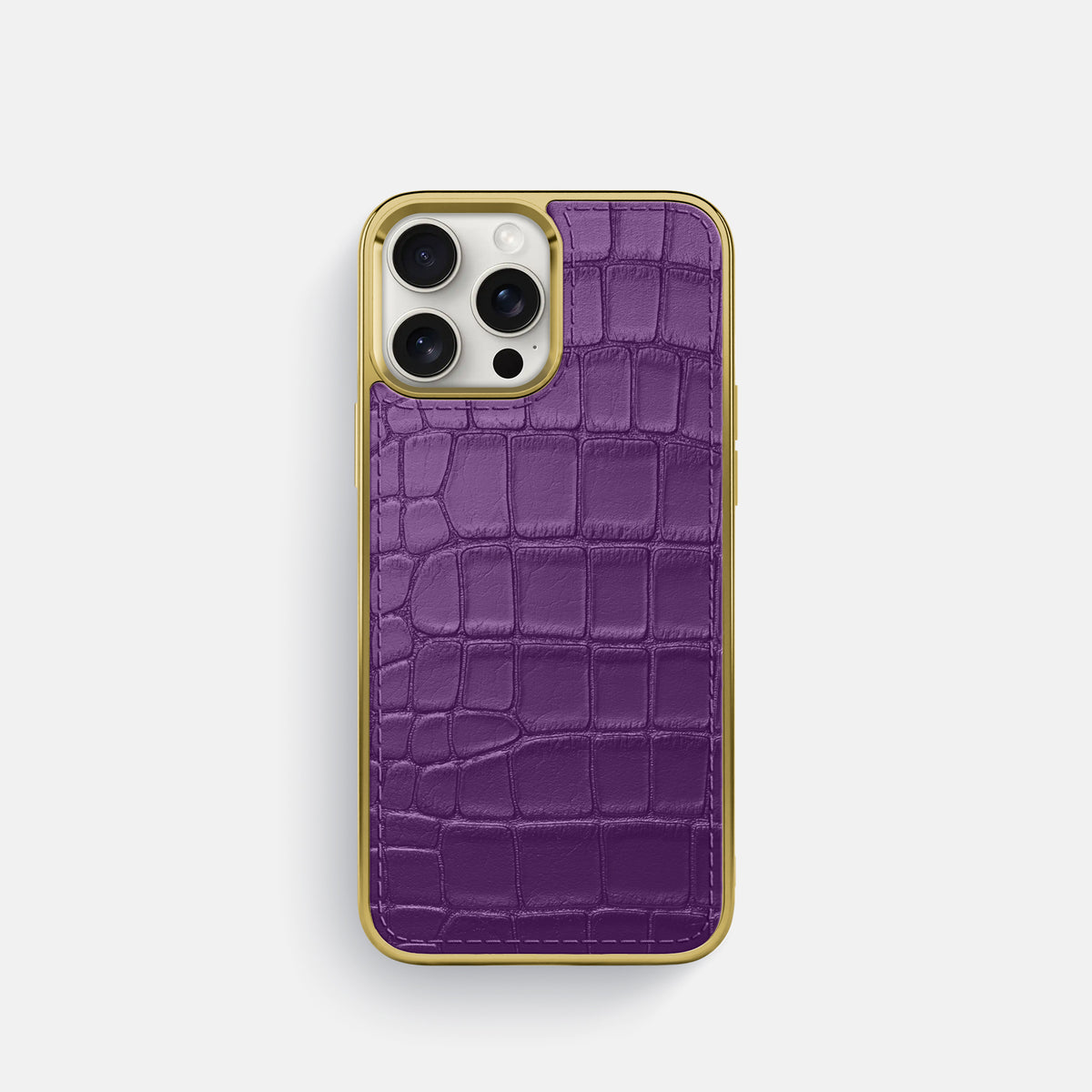 Purple iPhone 16 Pro Metallic Sport Case In Alligator with Gold -1 | Purple-Gold