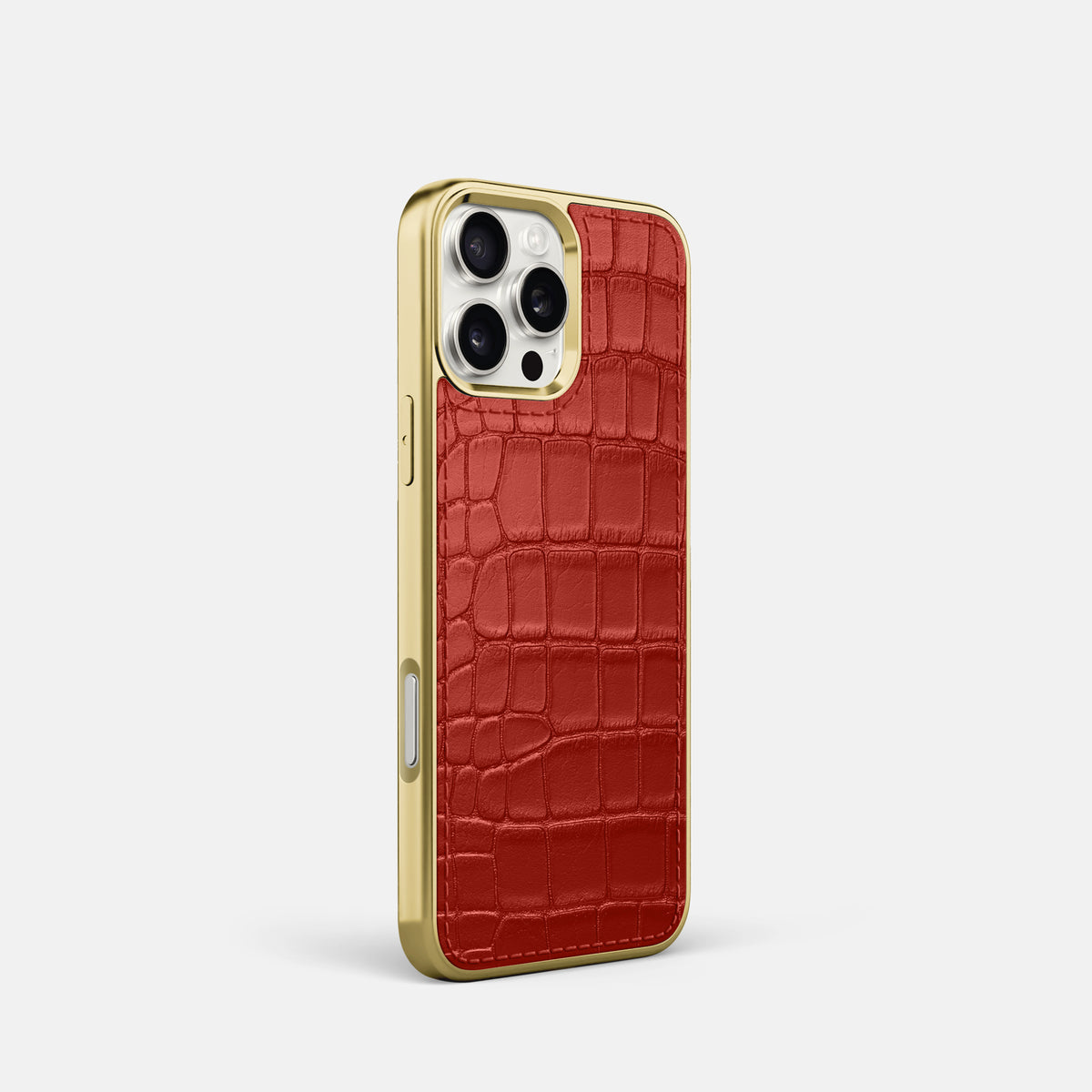 Red iPhone 16 Pro Metallic Sport Case In Alligator with Gold -2 | Red-Gold
