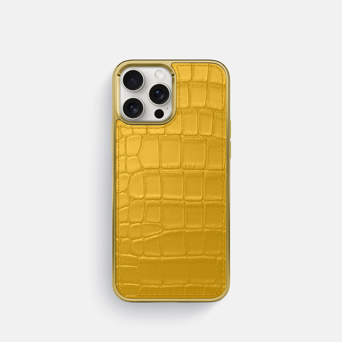 Yellow iPhone 16 Pro Metallic Sport Case In Alligator with Gold -1 | Yellow-Gold