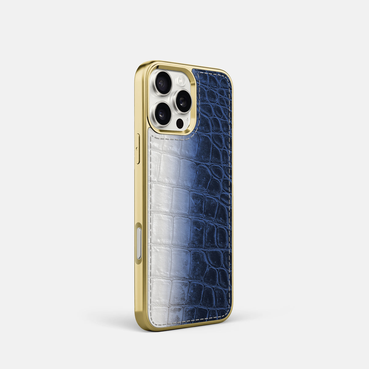 Navy Blue iPhone 16 Pro Metallic Sport Case Himalayan Crocodile with Gold -2 | Navy-Blue-Gold