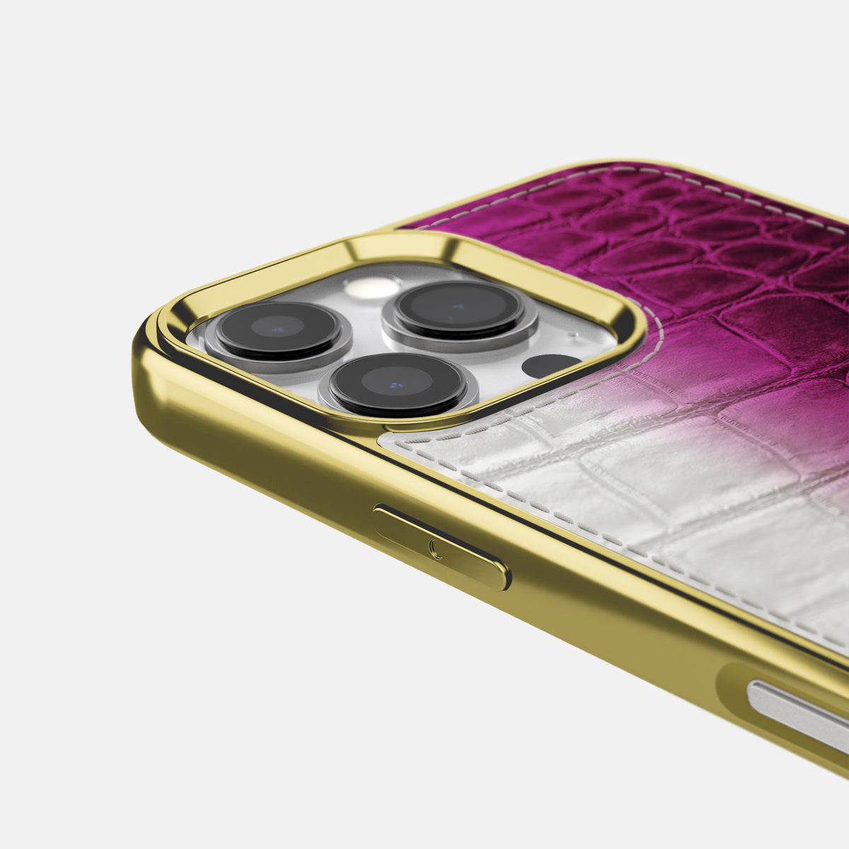 Fuchsia iPhone 16 Pro Metallic Sport Case Himalayan Crocodile with Gold -5 | Fuchsia-Gold