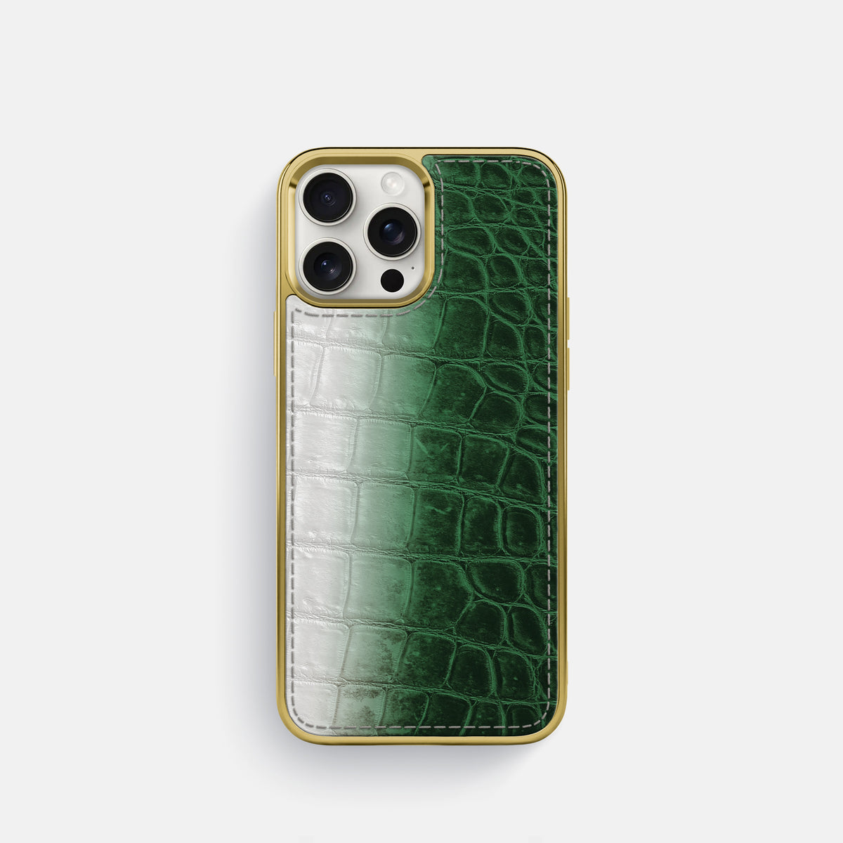 Green iPhone 16 Pro Metallic Sport Case Himalayan Crocodile with Gold -1 | Green-Gold