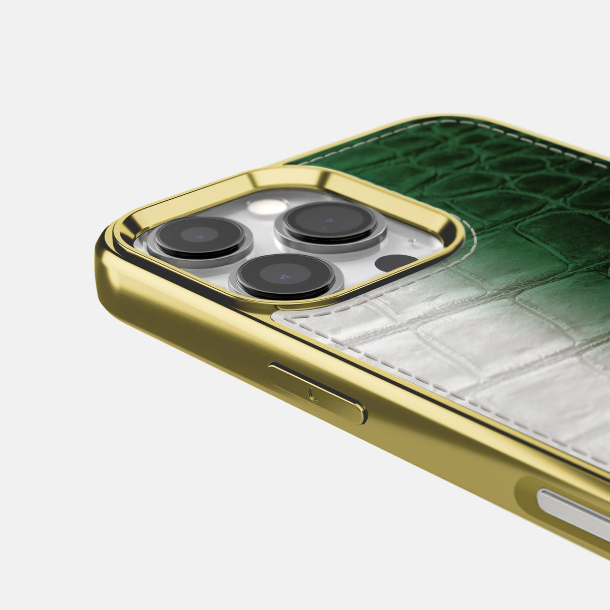 Green iPhone 16 Pro Metallic Sport Case Himalayan Crocodile with Gold -5 | Green-Gold