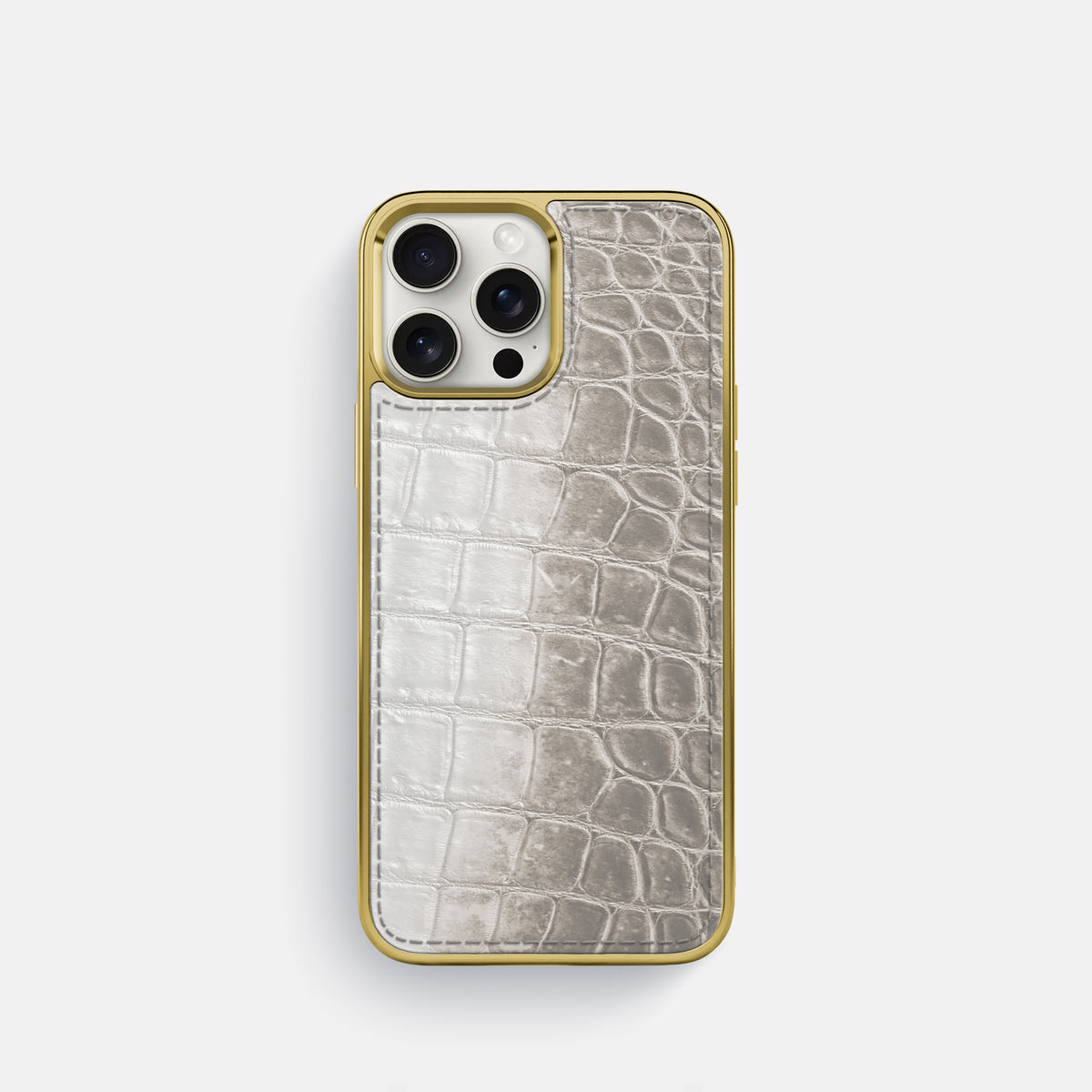 Grey iPhone 16 Pro Metallic Sport Case Himalayan Crocodile with Gold -1 | Grey-Gold