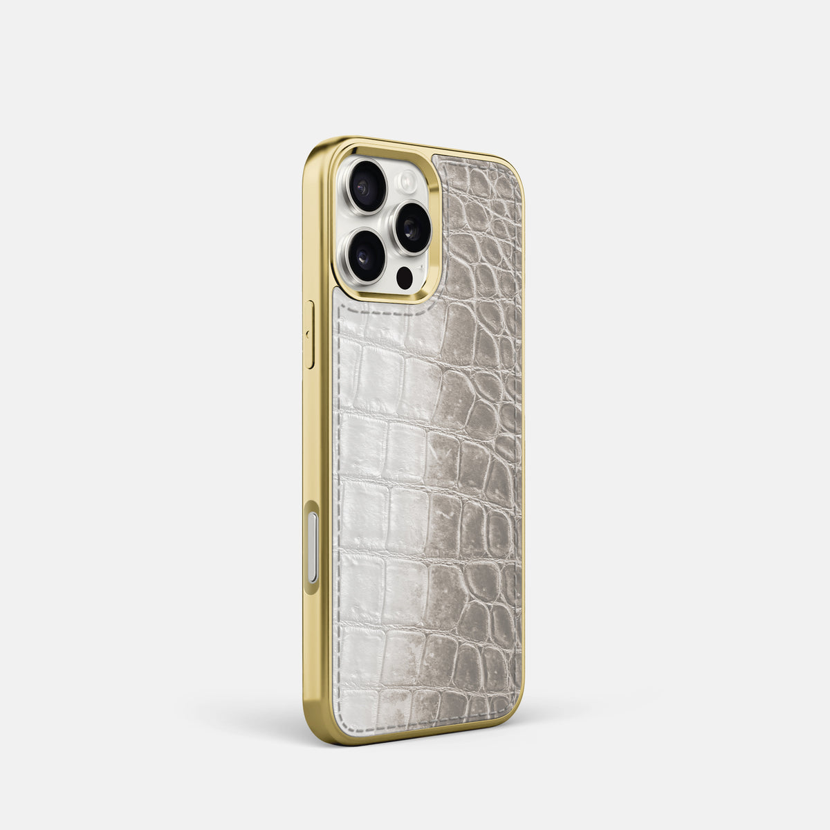 Grey iPhone 16 Pro Metallic Sport Case Himalayan Crocodile with Gold -2 | Grey-Gold