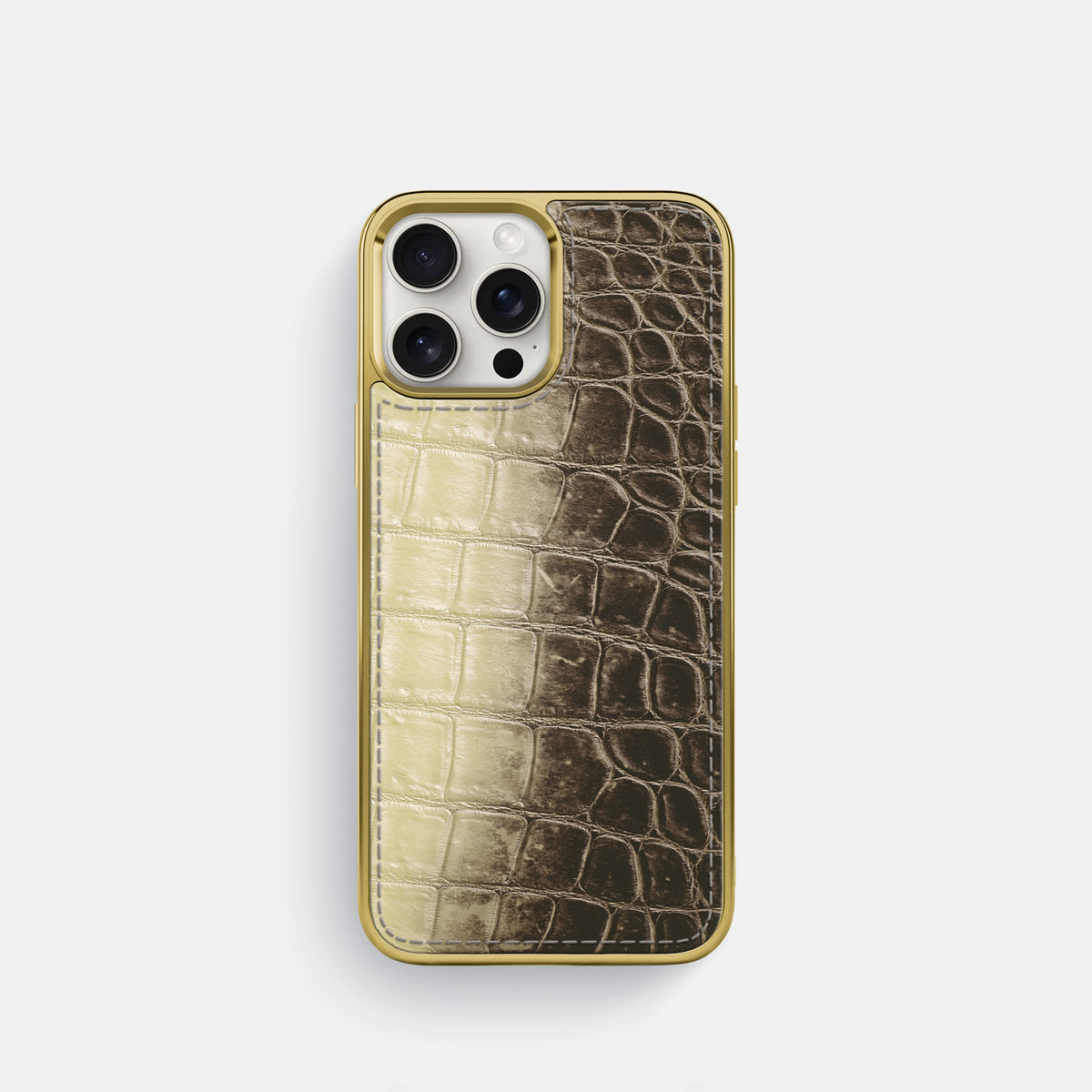 Natural iPhone 16 Pro Metallic Sport Case Himalayan Crocodile with Gold -1 | Natural-Gold