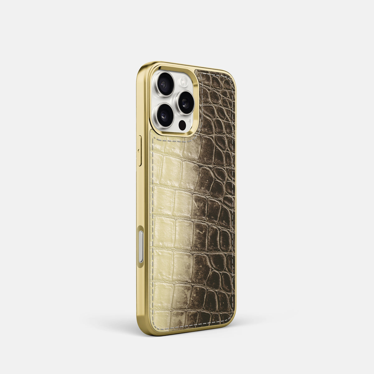 Natural iPhone 16 Pro Metallic Sport Case Himalayan Crocodile with Gold -2 | Natural-Gold