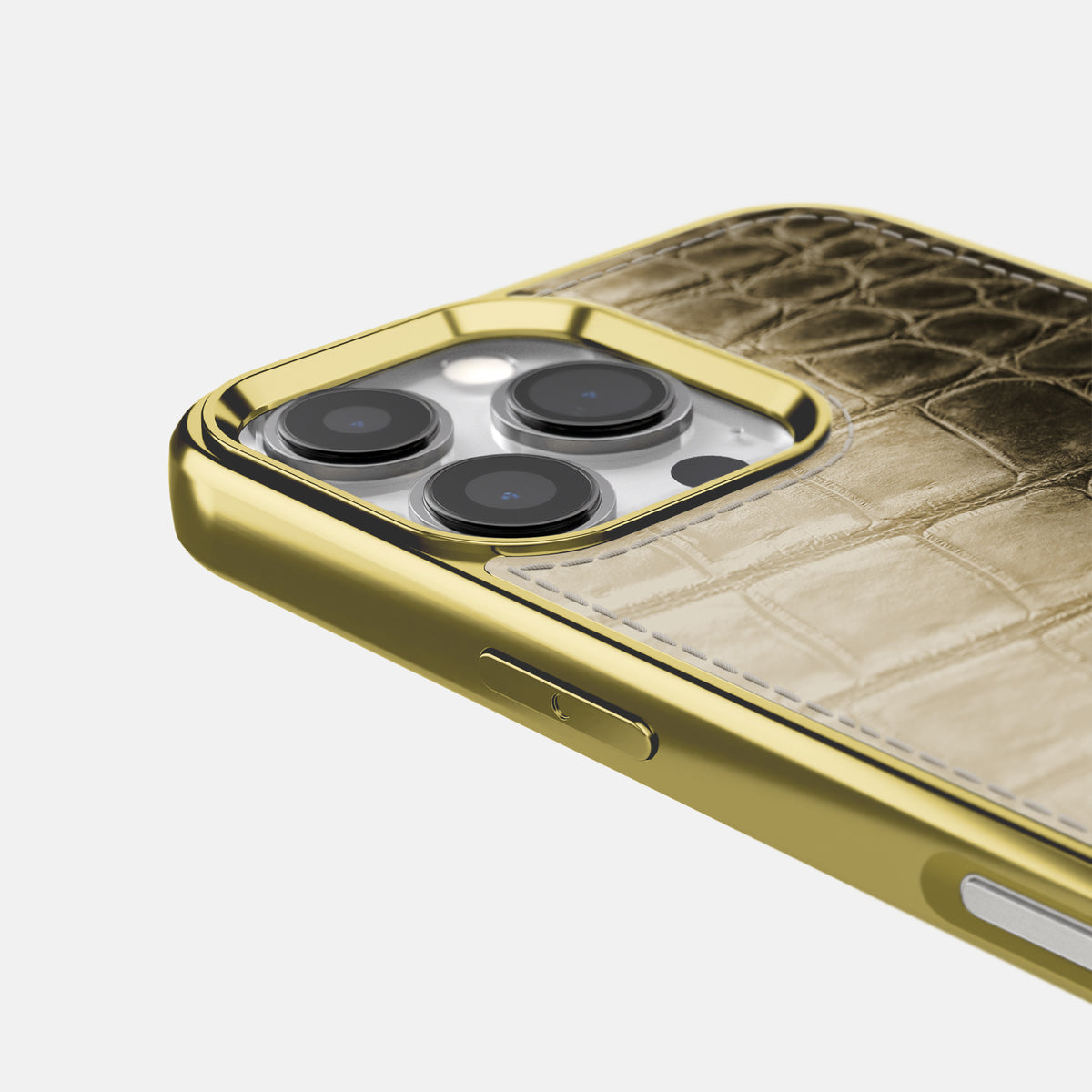 Natural iPhone 16 Pro Metallic Sport Case Himalayan Crocodile with Gold -5 | Natural-Gold