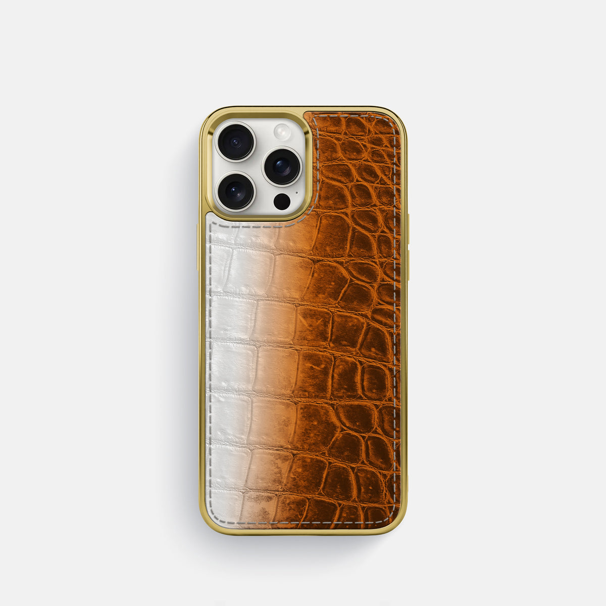 Orange iPhone 16 Pro Metallic Sport Case Himalayan Crocodile with Gold -1 | Orange-Gold