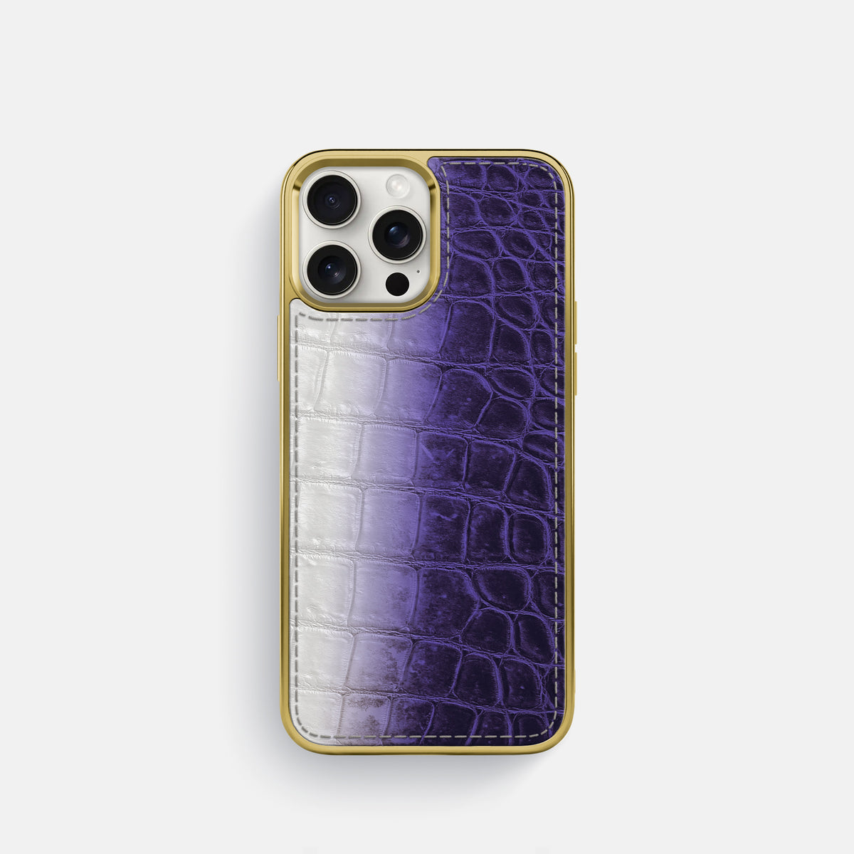 Purple iPhone 16 Pro Metallic Sport Case Himalayan Crocodile with Gold -1 | Purple-Gold