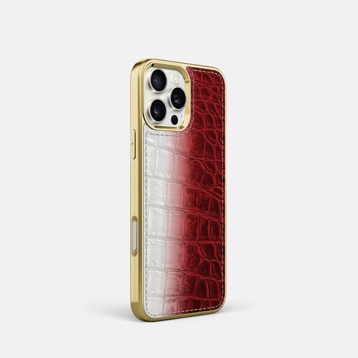 Red iPhone 16 Pro Metallic Sport Case Himalayan Crocodile with Gold -2 | Red-Gold