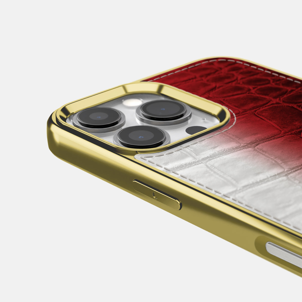 Red iPhone 16 Pro Metallic Sport Case Himalayan Crocodile with Gold -5 | Red-Gold
