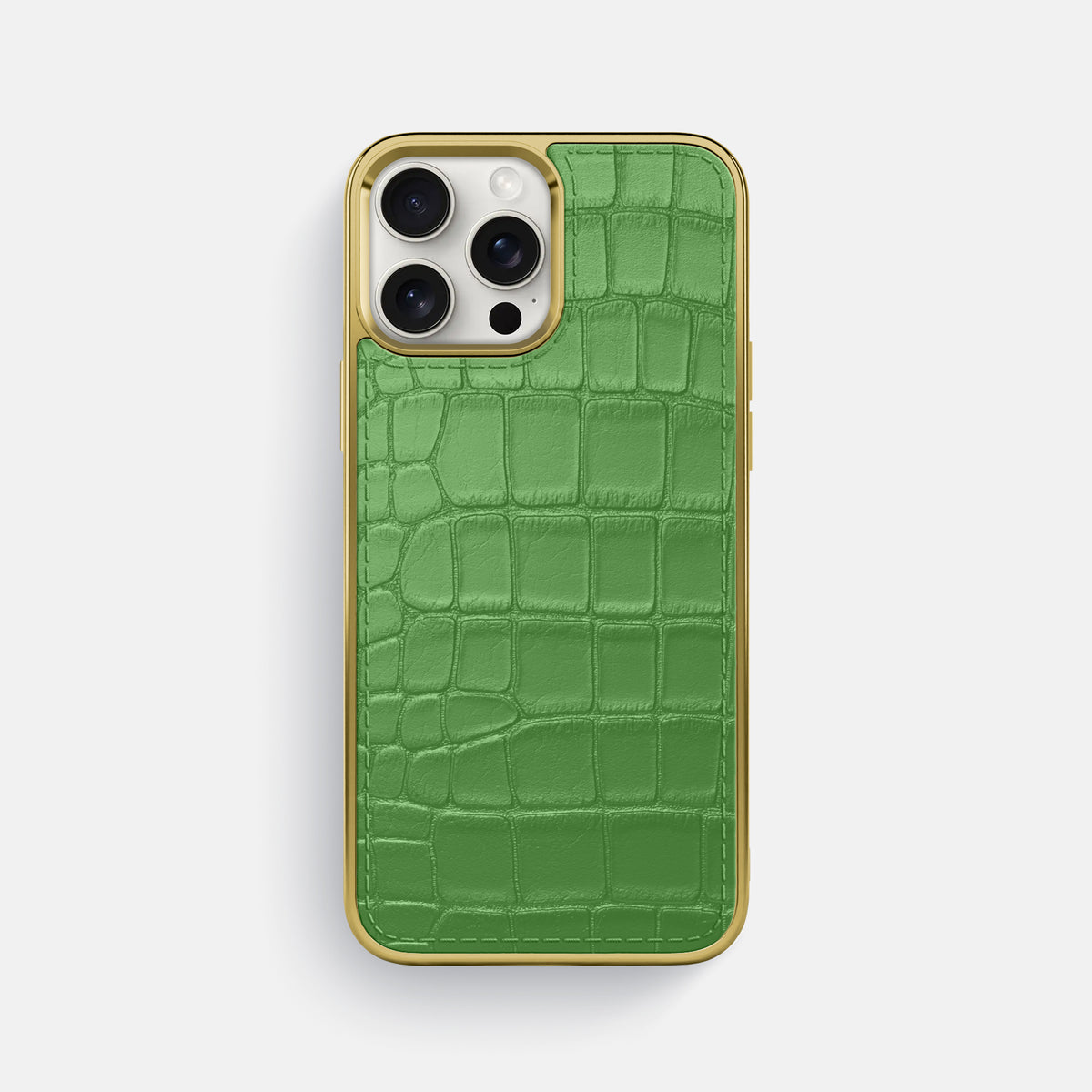 Apple-Green iPhone 16 Pro Max Metallic Sport Case In Alligator with Gold -1 | Apple-Green-Gold