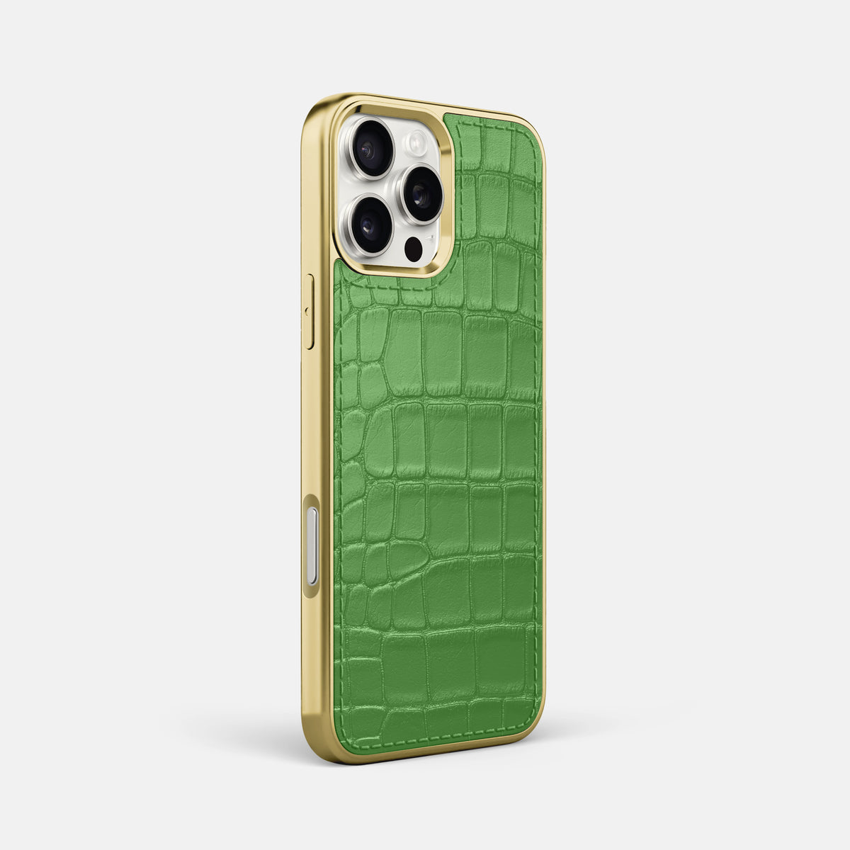 Apple-Green iPhone 16 Pro Max Metallic Sport Case In Alligator with Gold -2 | Apple-Green-Gold