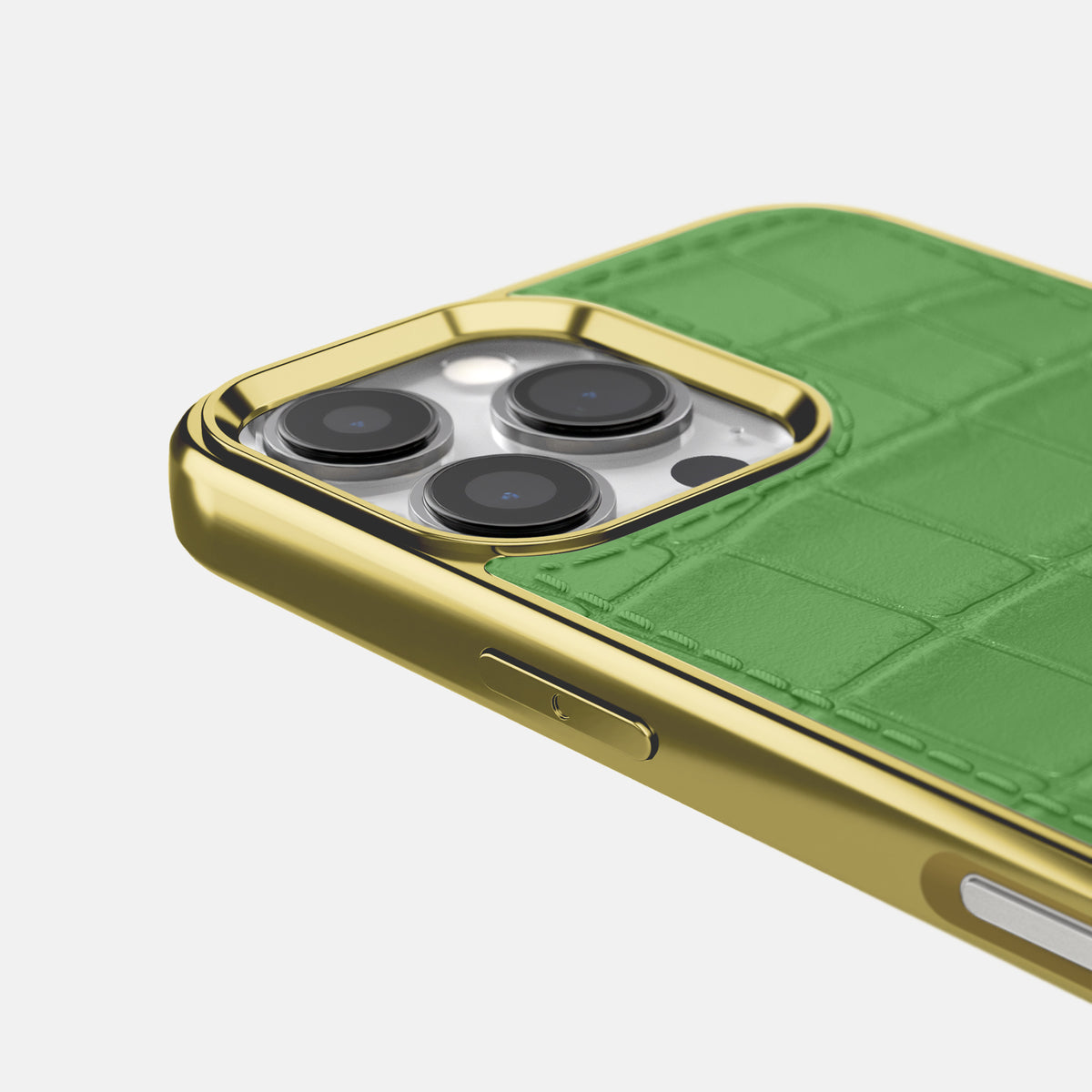 Apple-Green iPhone 16 Pro Max Metallic Sport Case In Alligator with Gold -5 | Apple-Green-Gold