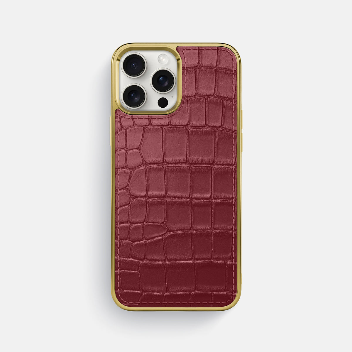 Burgundy iPhone 16 Pro Max Metallic Sport Case In Alligator with Gold -1 | Burgundy-Gold