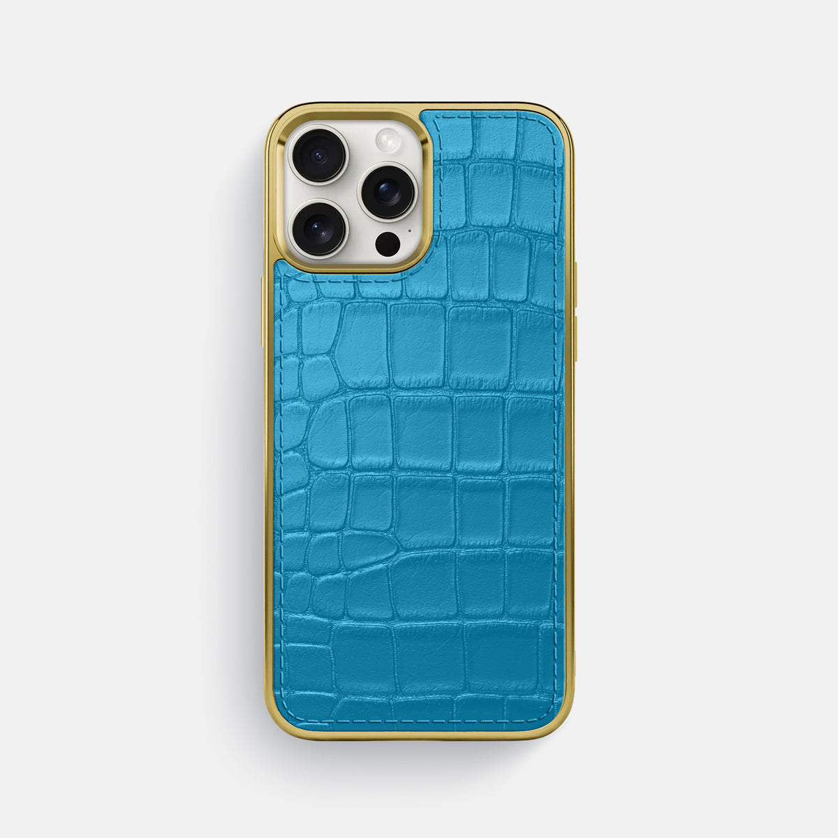 Curaçao-Blue iPhone 16 Pro Max Metallic Sport Case In Alligator with Gold -1 | Curaçao-Blue-Gold