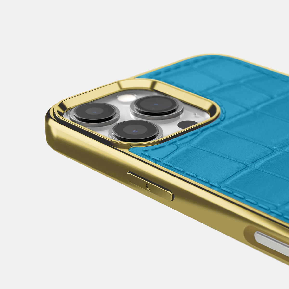 Curaçao-Blue iPhone 16 Pro Max Metallic Sport Case In Alligator with Gold -5 | Curaçao-Blue-Gold