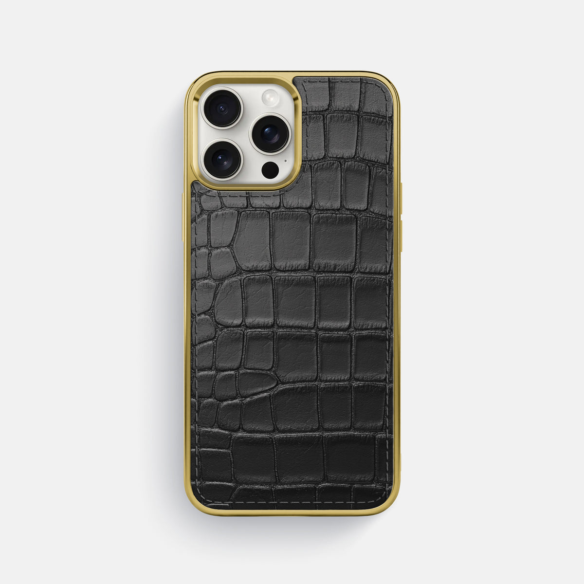 Black iPhone 16 Pro Max Metallic Sport Case In Alligator with Gold -1 | Black-Gold