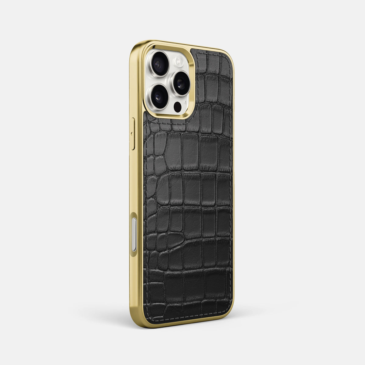 Black iPhone 16 Pro Max Metallic Sport Case In Alligator with Gold -2 | Black-Gold