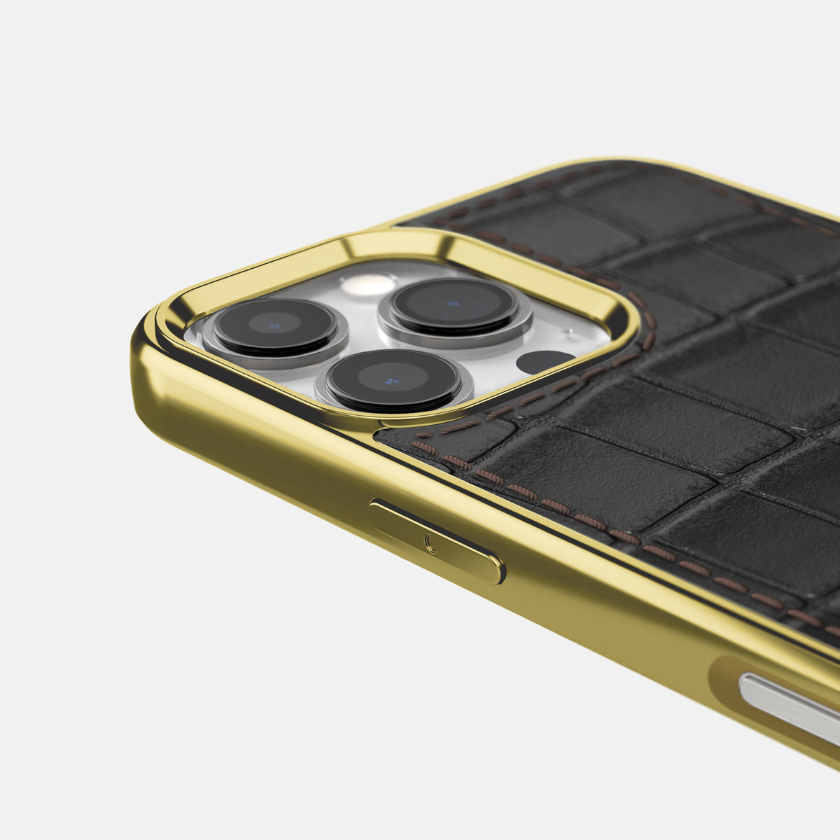 Black iPhone 16 Pro Max Metallic Sport Case In Alligator with Gold -5 | Black-Gold