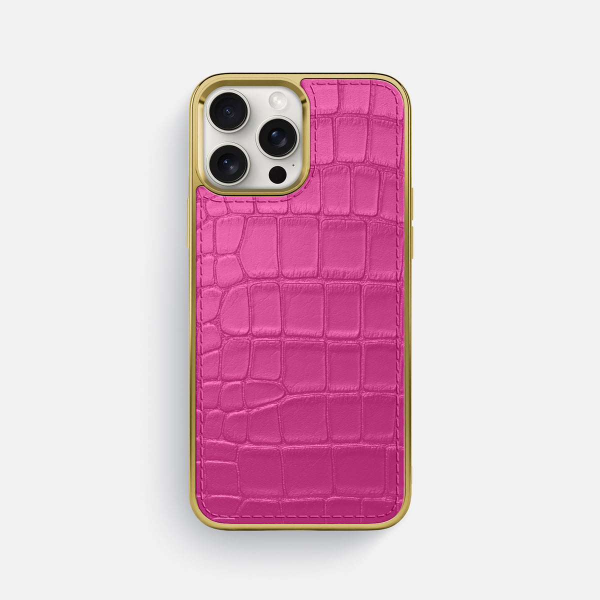 Fuchsia iPhone 16 Pro Max Metallic Sport Case In Alligator with Gold -1 | Fuchsia-Gold