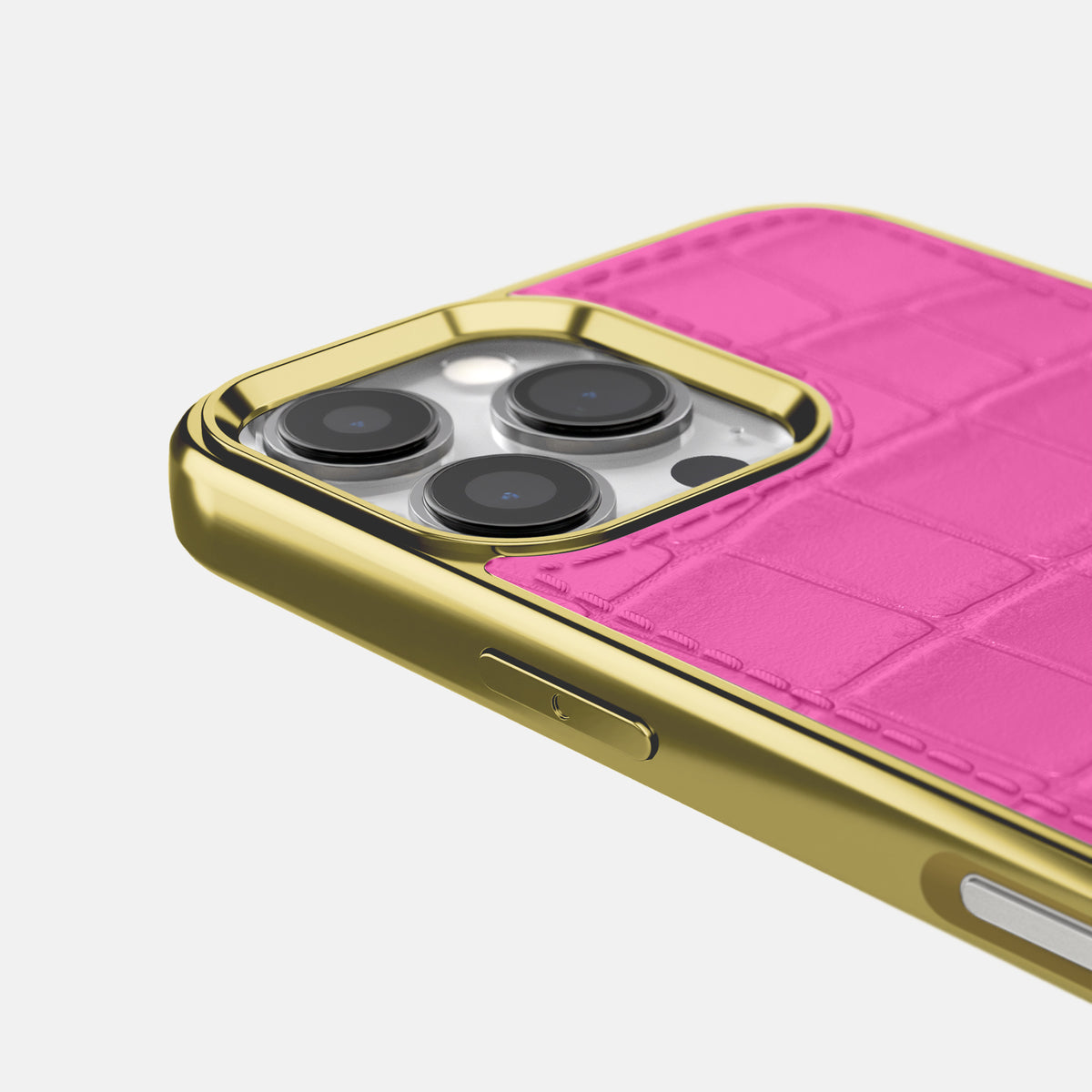 Fuchsia iPhone 16 Pro Max Metallic Sport Case In Alligator with Gold -5 | Fuchsia-Gold